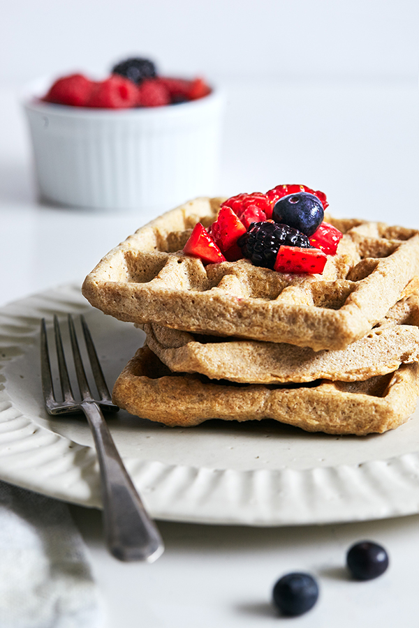 Cashew and Oat Gluten-Free Waffles with Fresh Berries