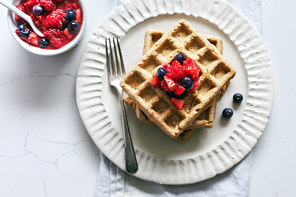Cashew and Oat Gluten-Free Waffles with Fresh Berries