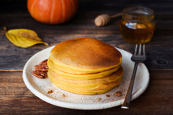 Pumpkin protein pancakes on a plate