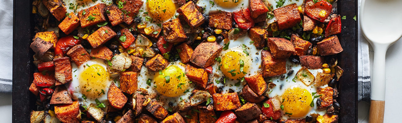 Sheet Pan Sweet Potato Hash With Eggs