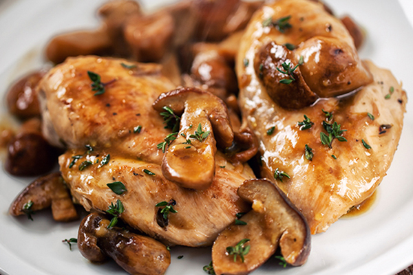 Chicken Breast With Sautéed Mushrooms on a plate