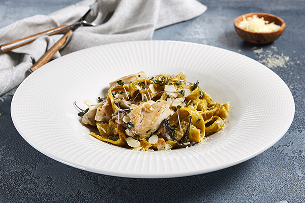 Chicken and Mushroom Pasta in a bowl