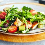 This hearty arugula salad with chicken has only 5 ingredients and can be made in minutes. Black beans, and avocado make it a satisfying lunch or dinner.