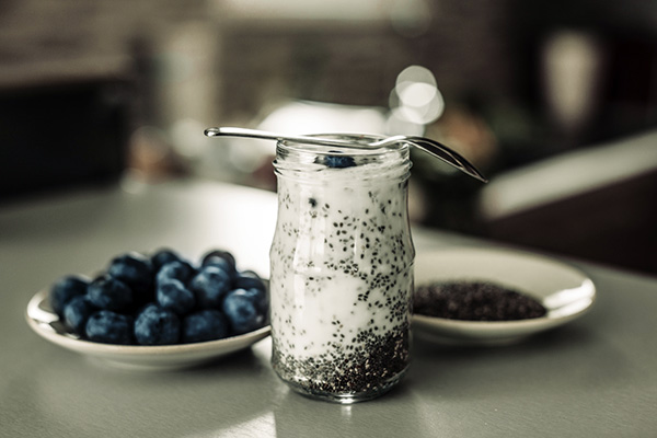 Chia seed pudding with blueberries