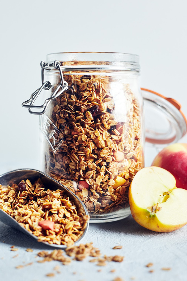 Homemade granola made with apples and cinnamon 