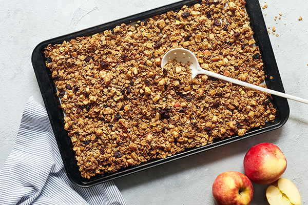 Homemade granola made with apples and cinnamon 