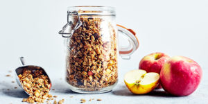 Apples and cinnamon are classic fall flavors, and they both come together to create this granola recipe. It's crunchy, sweet, and perfectly spiced.