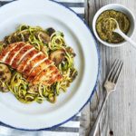 Chicken and zucchini noodles on a plate