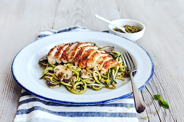 Pesto Zucchini Noodles with Chicken