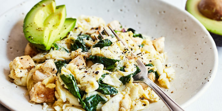 Chicken and Spinach Scramble With Avocado