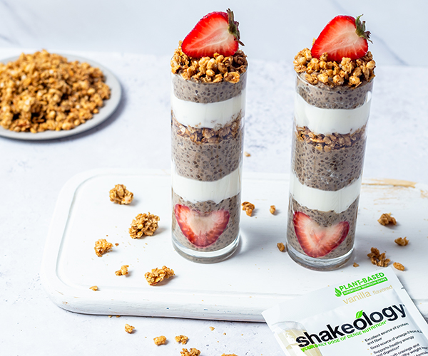 Two tall glasses with Vanilla Cinnamon Chia Pudding