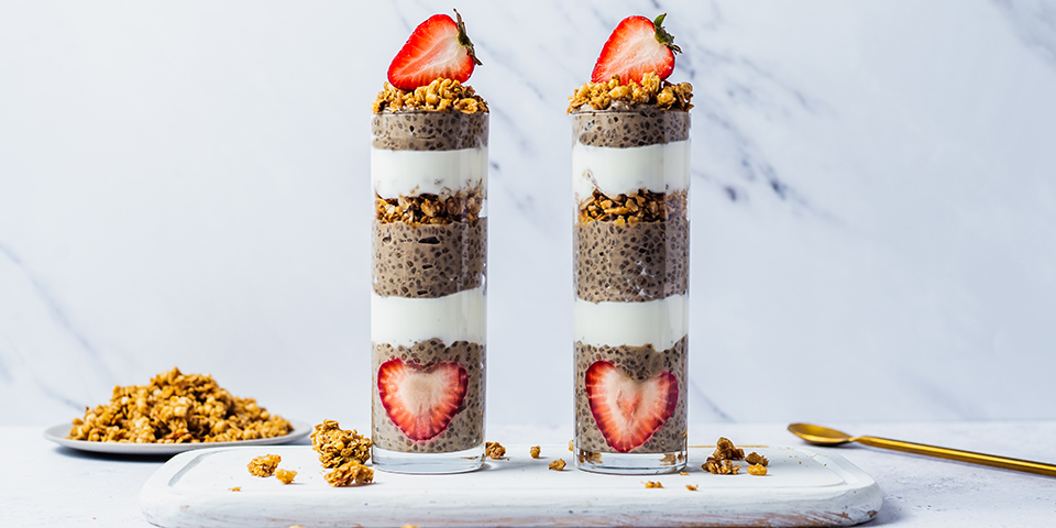 Two tall glasses with Vanilla Cinnamon Chia Pudding