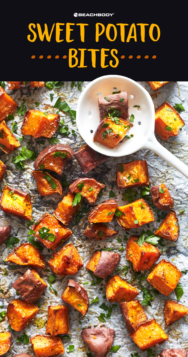 These super simple Sweet Potato Bites taste great with almost any meal made with a touch of olive oil, freshly ground black pepper, and a dash of sea salt.