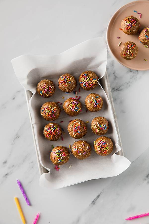 Birthday-Cake-Energy-Balls in a pan