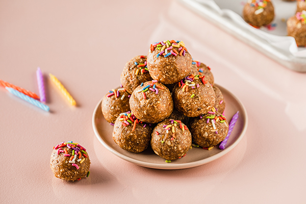 Birthday Cake Energy Balls on plate