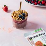 Strawberry Shakeology Overnight Oats in a small glass