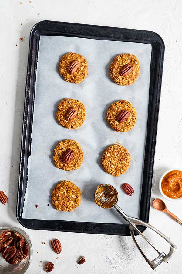 With old-fashioned rolled oats and a spice blend that includes ground clove, ginger, and pumpkin puree, these Pumpkin Cookies are out of this world good.