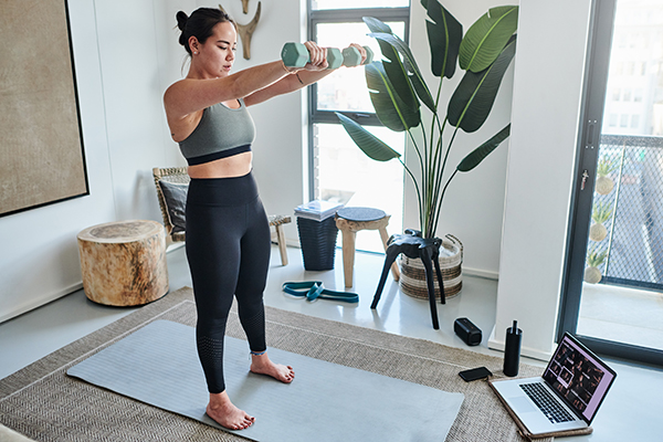 Woman working out at home