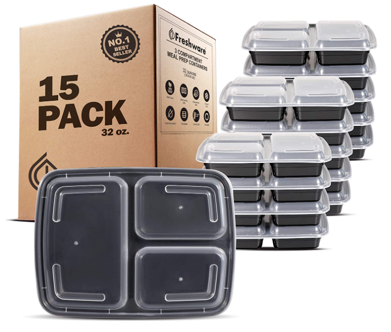 [1 Pack] Meal Prep Containers with Lids - Reusable Glass Food Prep  Containers - 3 Compartment