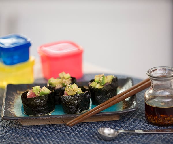 ahi and avocado sushi with sesame infusion