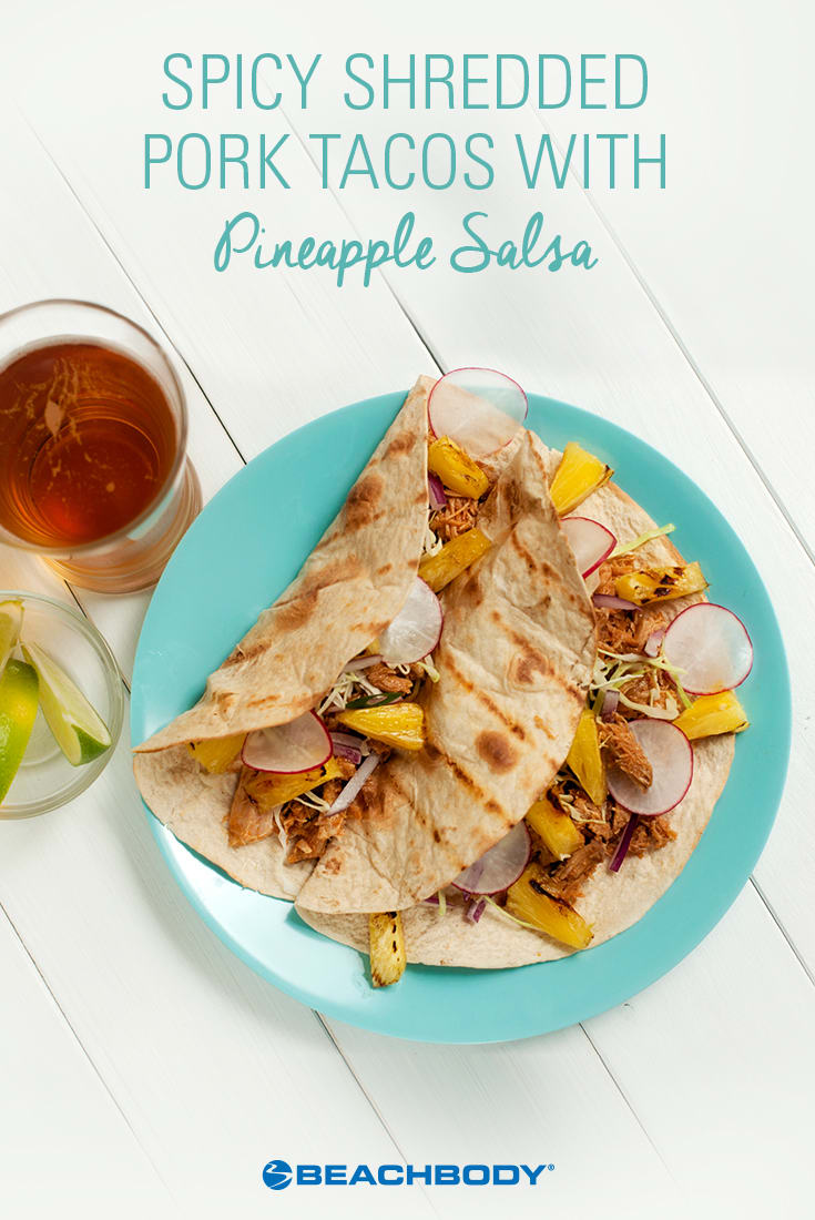 Crunchy Spicy Shredded Pork Tacos with Pineapple Salsa Recipe | BeachbodyBlog.com