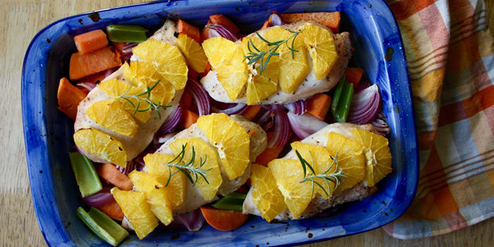 Baked Chicken With Carrots, Oranges, and Sweet Potatoes