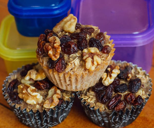 Baked Oatmeal Cups with Raisins and Walnuts