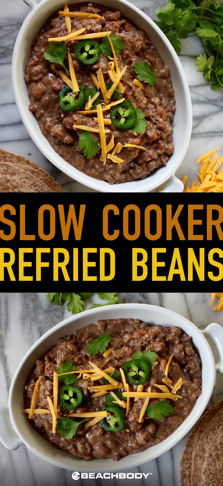 These delicious slow cooker refried beans combine onion, garlic, salt, pepper, and a dash of heat and freeze well for later too!