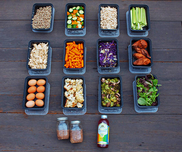Buffet Style Meal Prep with Shredded Chicken, Roasted Veggies, and Sweet Potatoes | BeachbodyBlog.com