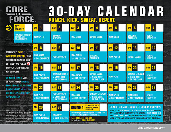 Official CORE DE FORCE Workout Schedule Calendar