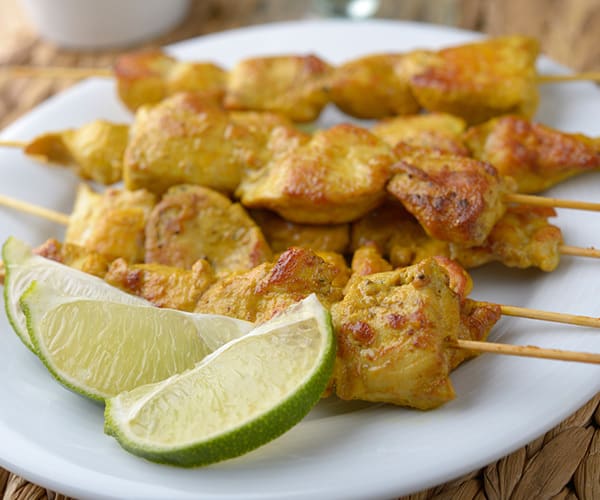 Chicken satay with peanut dipping sauce