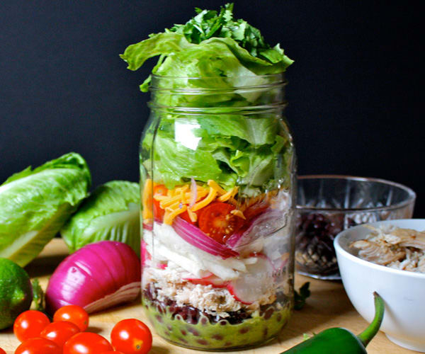 Chicken and Black Bean Burrito Salad in a Mason Jar | BeachbodyBlog.com