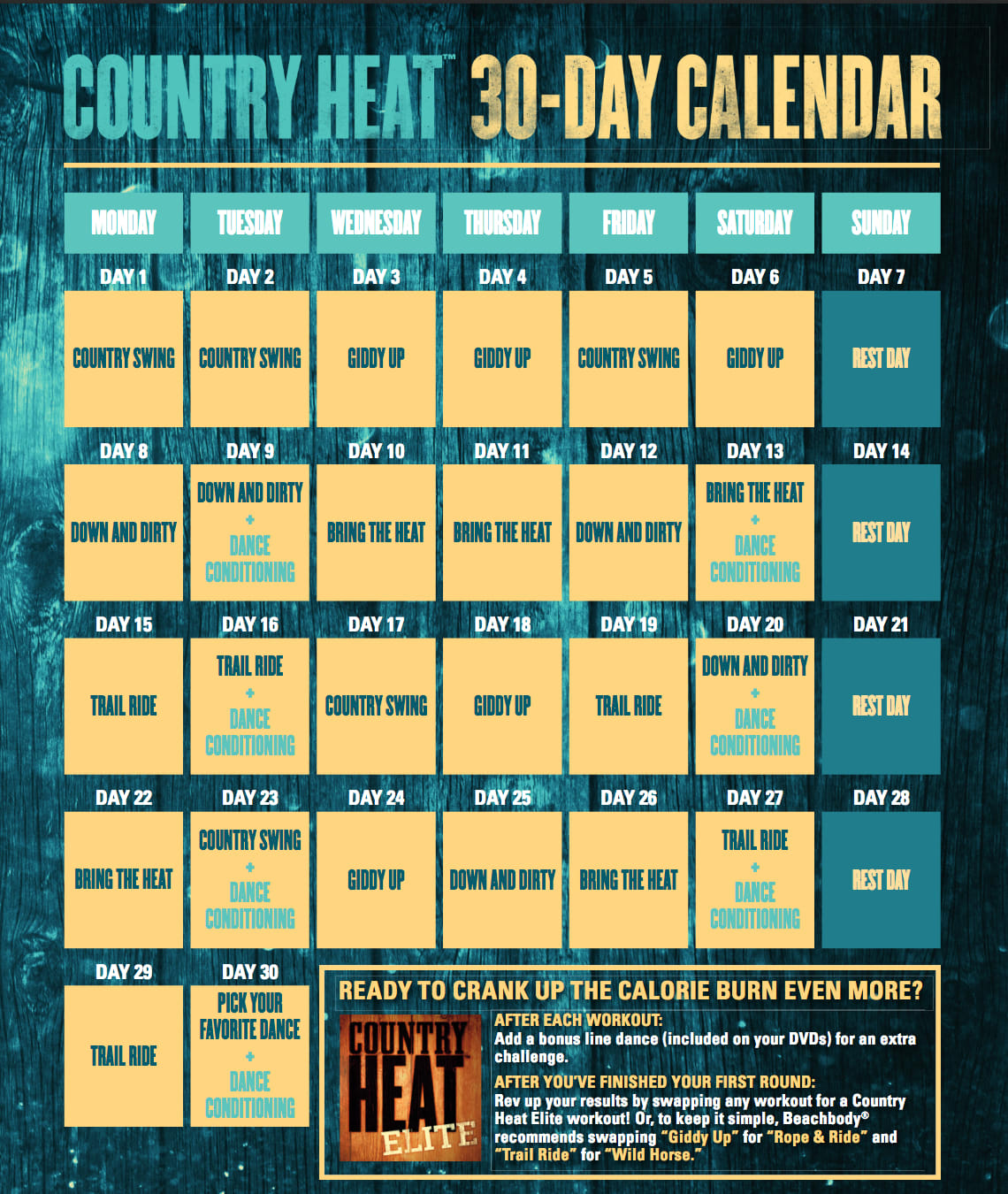 Country Heat Workout Calendar Schedule