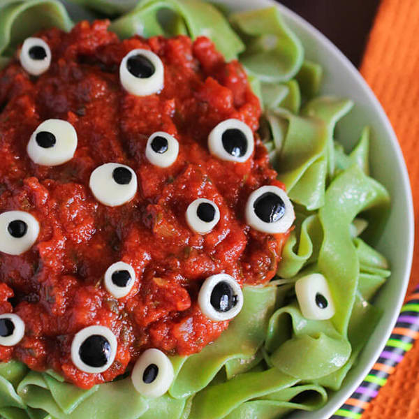 Eyeball Pasta Halloween Snack