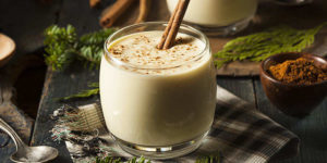 Vegan holiday eggnog recipe made from fresh almond milk.