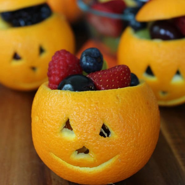 Jack O' Lantern Fruit Cups Halloween Snack