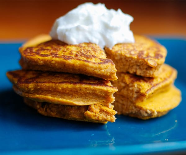 Pumpkin Protein Pancakes Topped with Greek Yogurt | BeachbodyBlog.com