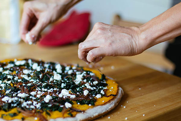 Pumpkin pizza with kale