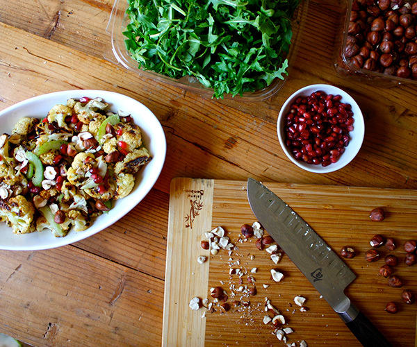 Roasted Cauliflower Salad with Pomegranate and Hazelnuts process