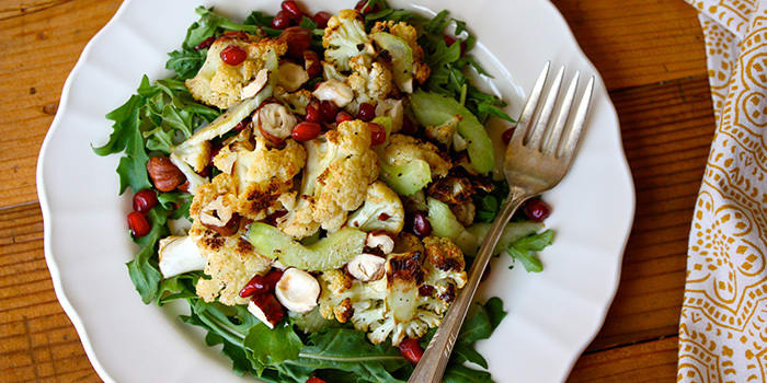 Roasted Cauliflower Salad With Pomegranate and Hazelnuts