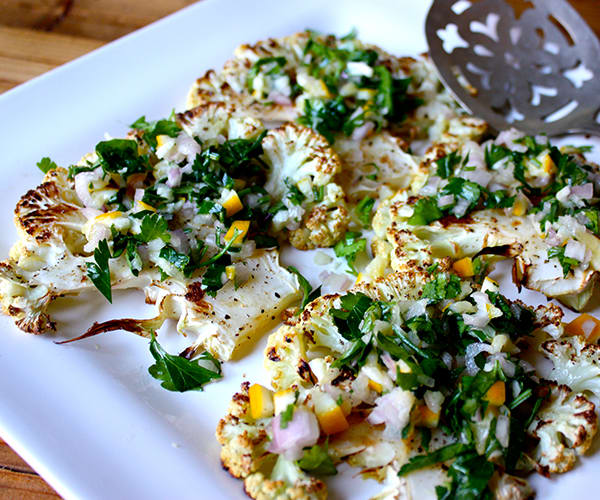 Roasted Cauliflower Steaks with Fresh Gremolata