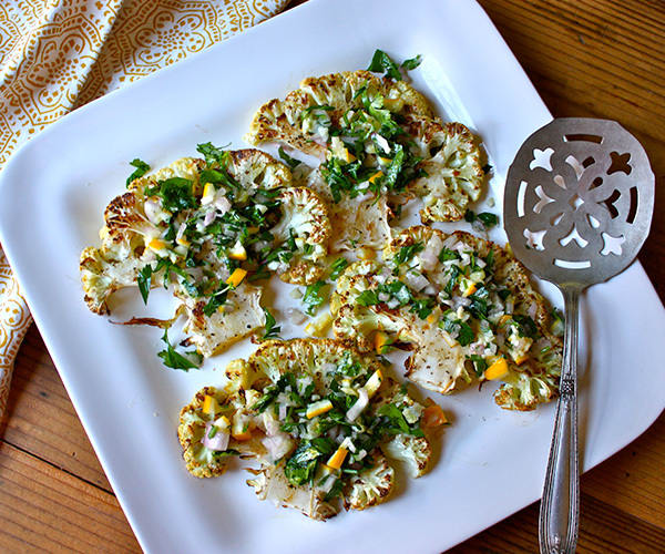 Roasted Cauliflower Steaks with Fresh Gremolata