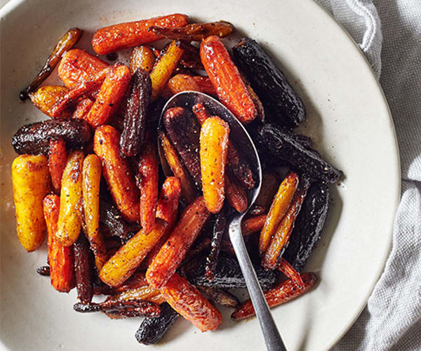 Roasted Rainbow Carrots with Maple Glaze