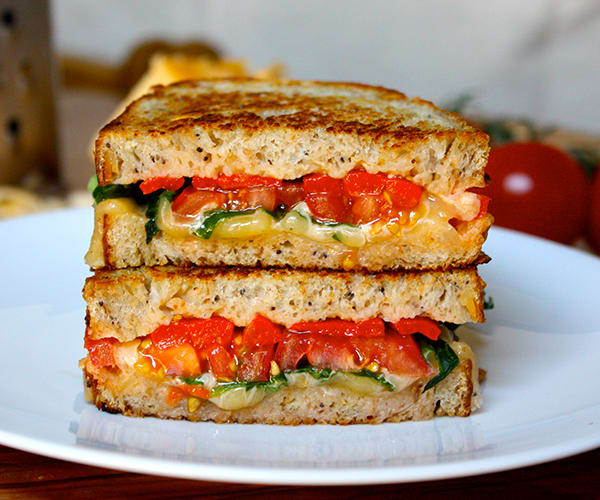 Smoked Gouda Grilled Cheese with Arugula and Roasted Red Peppers