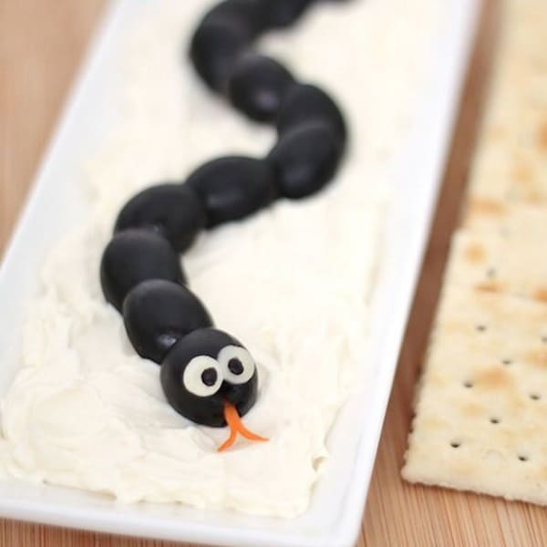 Snake in Hummus Halloween Snack