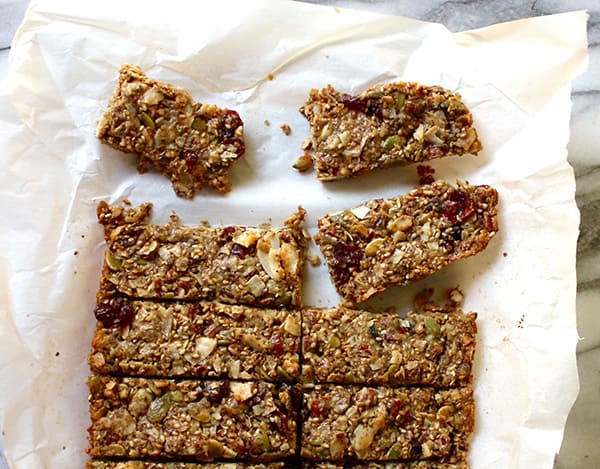 Crunchy seeds, chewy honey and sunflower seed butter, savory nuts, and sweet cranberries make these energy bars are the whole package. 
