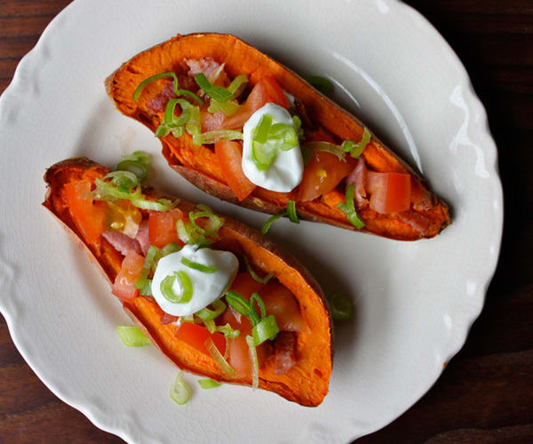 Sweet potato skins with turkey bacon