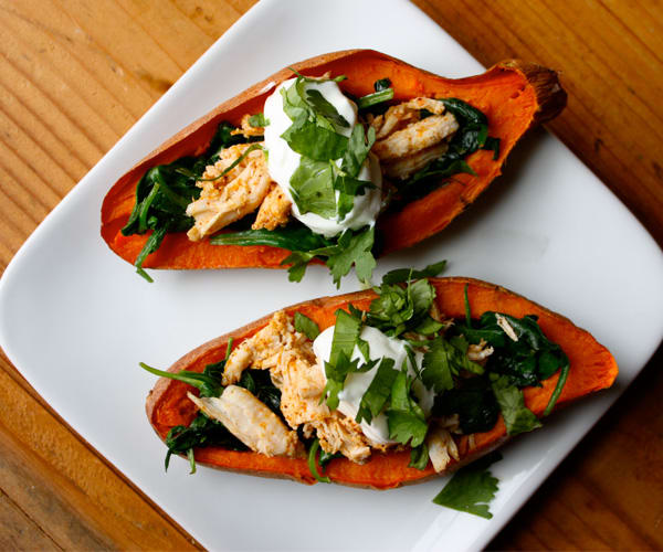 Sweet Potato Skins with Chicken and Spinach