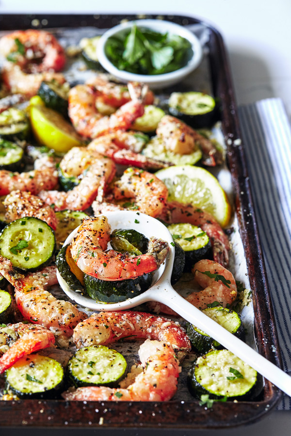 Garlic Shrimp recipe on a sheet pan