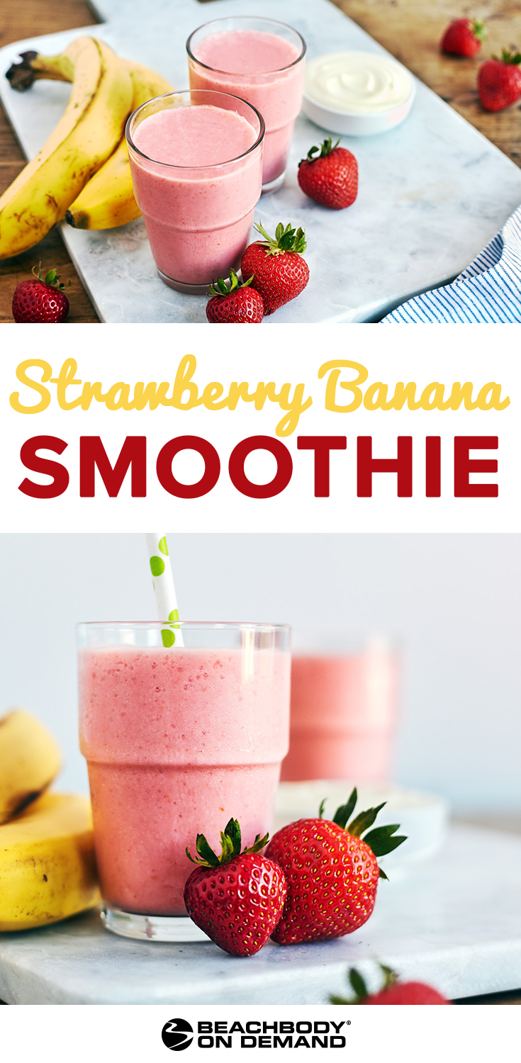 Greek Strawberry Banana Smoothie made with Strawberry Shakeology and Greek yogurt is a delicious breakfast smoothie.